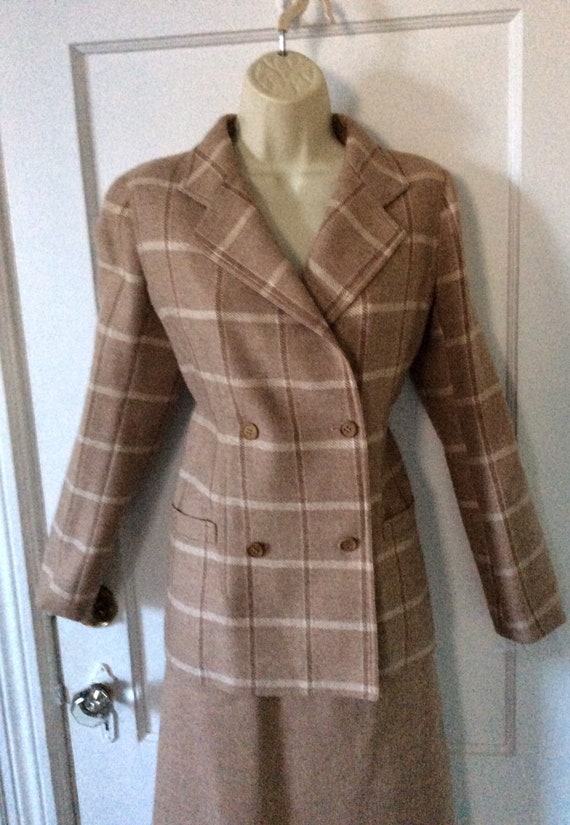 Vintage COURRÈGES Skirt Suit - Camel Wool Plaid L… - image 7