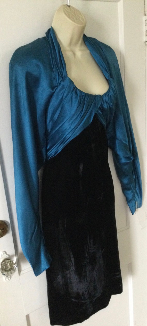 JACQUELINE De RIBES Silk Dress - Teal/Black Silk/… - image 4