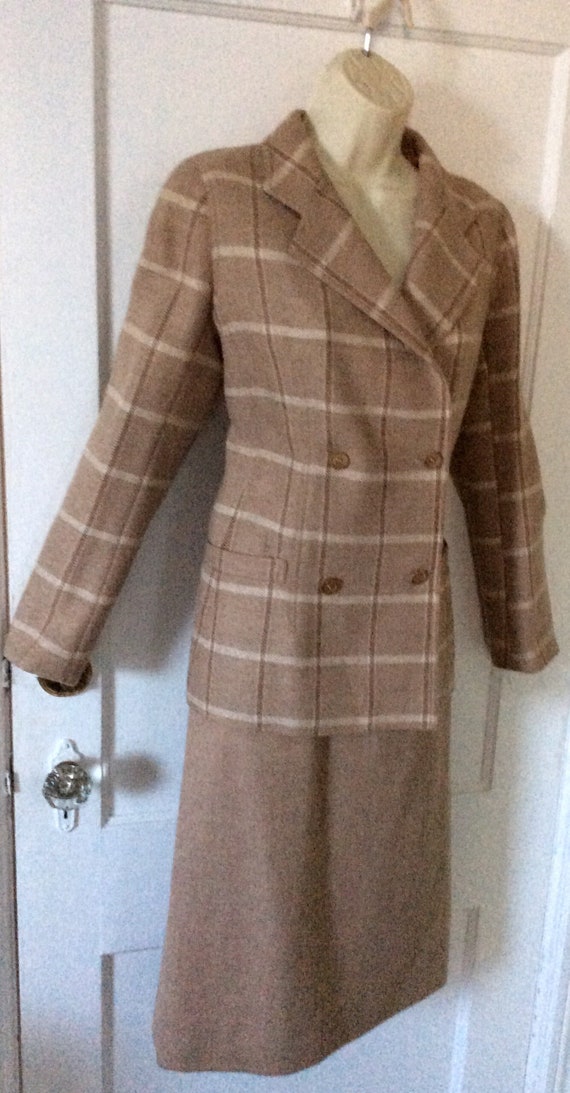 Vintage COURRÈGES Skirt Suit - Camel Wool Plaid L… - image 5