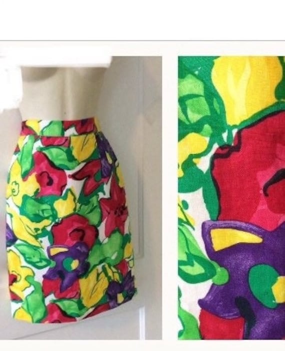 Luca-Luca Floral Skirt - Yellow/Red/Green Floral-… - image 1