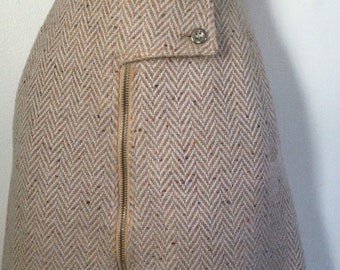 Camel Wool Vintage COURRÈGES Skirt - Camel Nubby Wool Herringbone 1970’s Vintage Straight Skirt by Courrèges - Paris