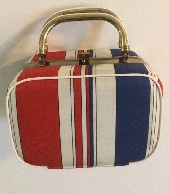 Red/Blue Striped Vintage Box Bag - Red/Blue Strip… - image 4