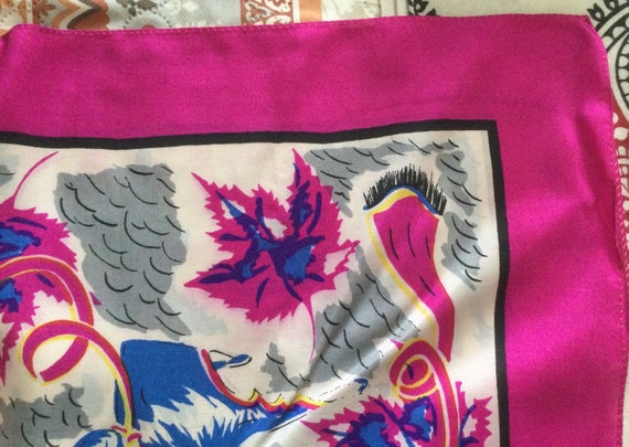 Pink/Blue Dancers Print Silk Vintage Scarf - Fuch… - image 9