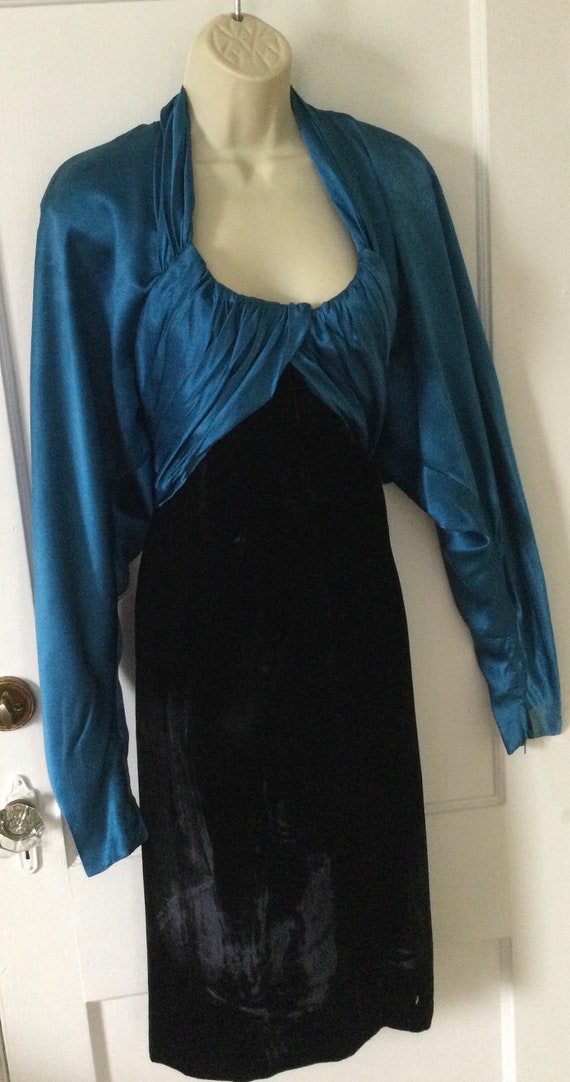 JACQUELINE De RIBES Silk Dress - Teal/Black Silk/… - image 8