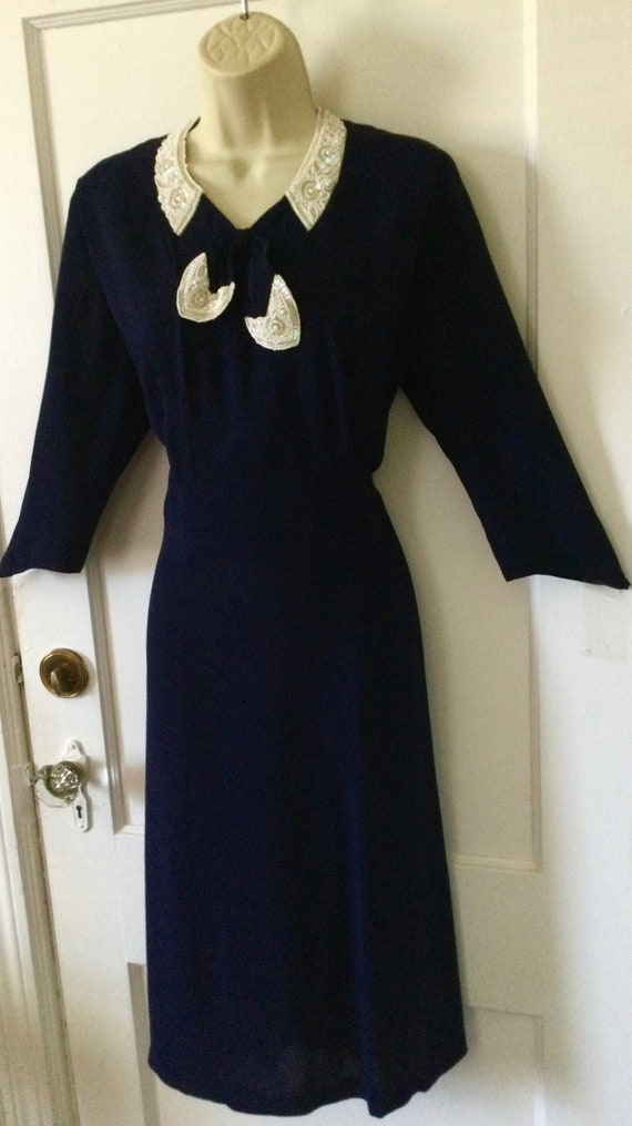 Navy 1960’s LORD & TAYLOR Dress - Navy-Blue 3/4-S… - image 5