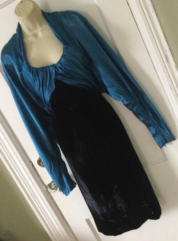 JACQUELINE De RIBES Silk Dress - Teal/Black Silk/… - image 2