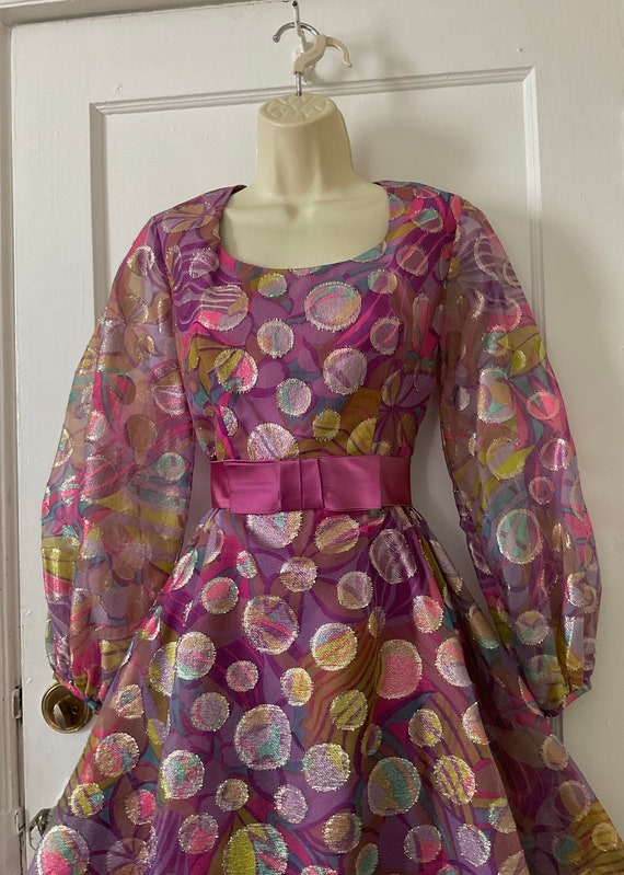 I.magnin Co. Metallic Dotted 1960s Dress Berry Pink gold Metallic Silk Dotted 1960s Vintage Long Sleeve I.MAGNIN Fit and Flare Dress Etsy