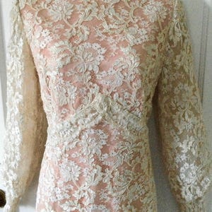 Pink/Ivory Vintage Lace Maxi Dress - Pink/Ivory Colored Antique Lace Victorian Style 1970’s Vintage Maxi Dress