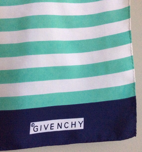 Vintage Givenchy Scarf - Green/Blue Striped Geome… - image 6