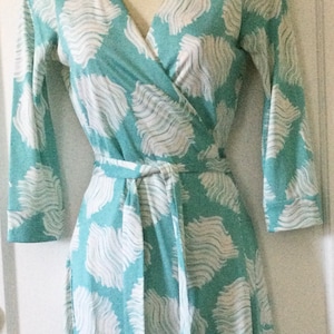 New Julian Two Vintage DVF Dress - Aqua-Blue/Ivory Brushstroke Print New Julian Two Silk Jersey Wrap Dress by DIANE Von FURSTENBERG