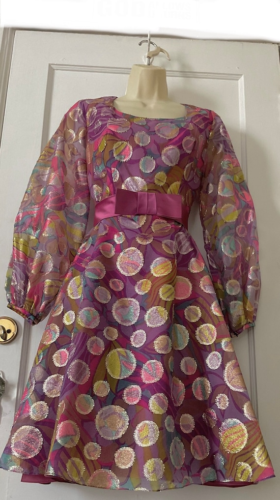 I.Magnin & Co. Metallic Dotted 1960’s Dress - Ber… - image 2