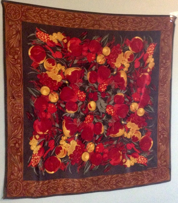 Fruit-Print Albert Nipon Vintage Scarf - Brown/Re… - image 3