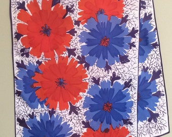 VERA Vintage Scarf - Red/Blue/White Floral-Print Rectangular 1970’s Vintage Foulard/Scarf by VERA