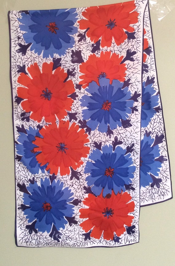 VERA Vintage Scarf - Red/Blue/White Floral-Print R