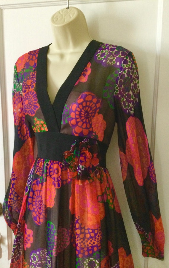 SHANNON RODGERS Silk 1970s Maxi Dress -  Black/Pin