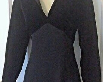 Black Vintage Ungaro Dress - Black Wool/Velvet Long-Sleeve 1980’s Vintage Dress by Emanuel UNGARO Sz.42 (IT) - Made in Italy.