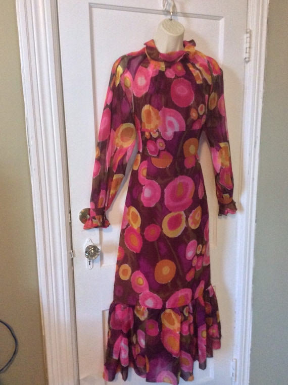 Pink Vintage Floral 1960’s Vintage Maxi Dress - L… - image 4