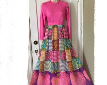 1960s Floral Patchwork Print Maxi Dress by Young Edwardian