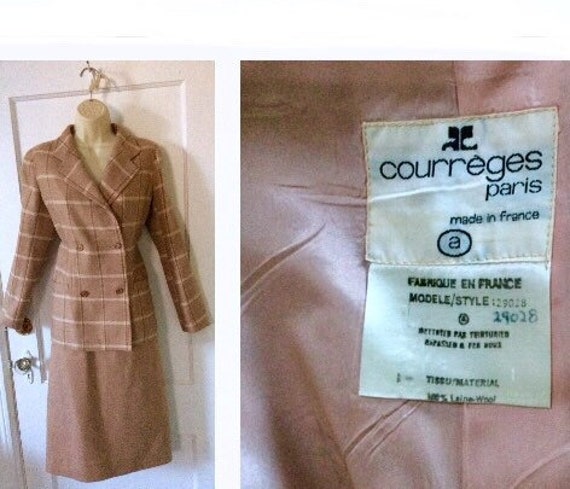 Vintage COURRÈGES Skirt Suit - Camel Wool Plaid L… - image 1
