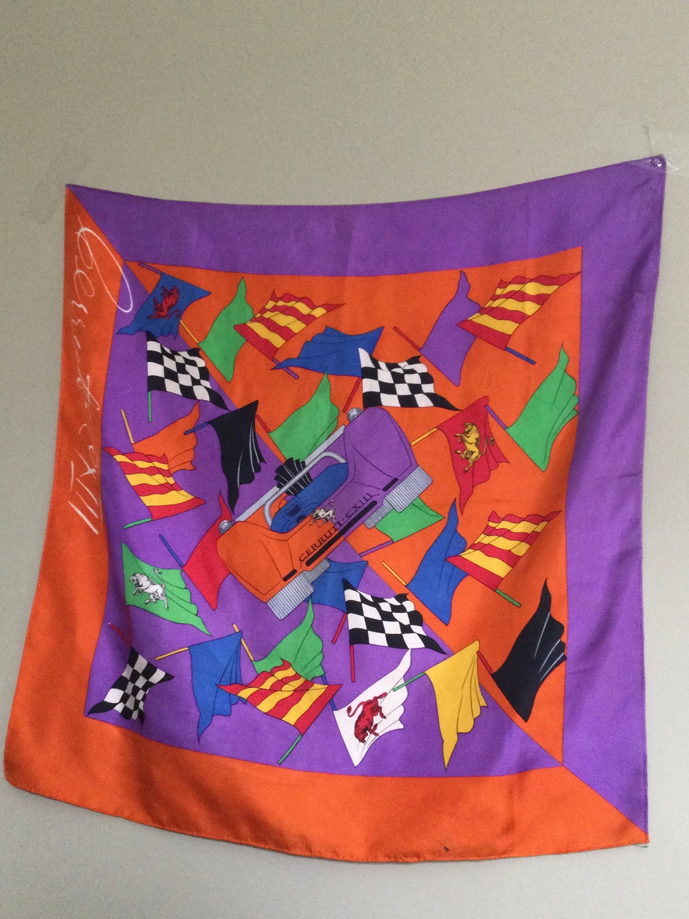 CERRUTI Race Car Print Silk Scarf Orange/purple Racing Car Etsy