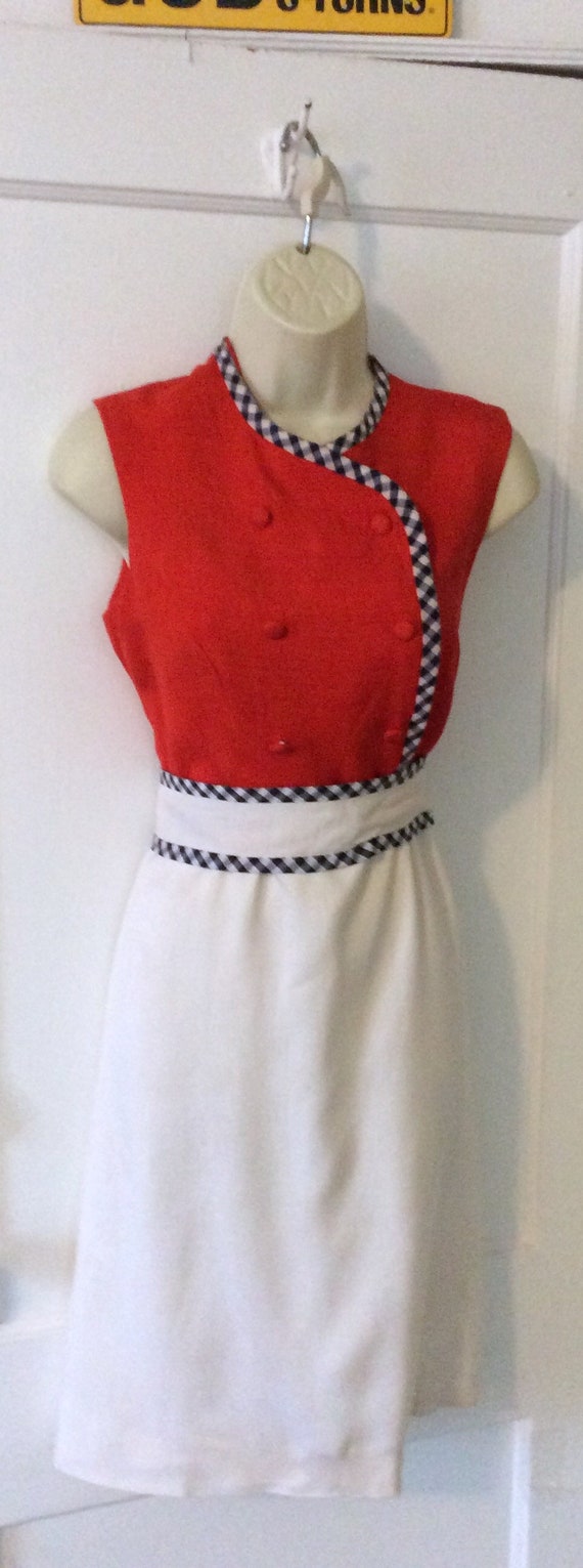 Bonwit Teller Vintage Dress - Red/Ivory Silk 1970… - image 2