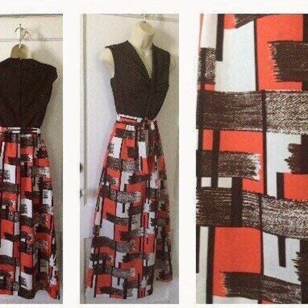 Brown/Orange JONATHAN LOGAN Maxi Dress - Brown/Orange Color/Print Block Vintage Maxi Dress by Jonathan Logan for Bleeker Street