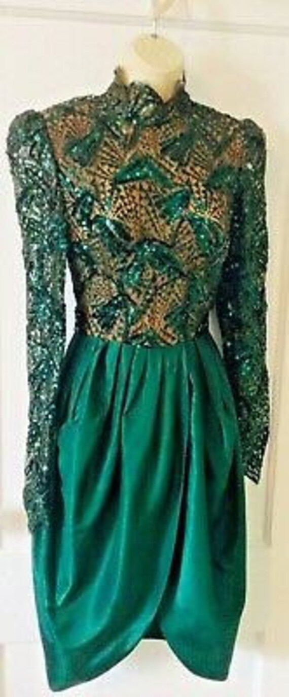 Paul-Louis Orrier Vintage Dress - Green Lace/Sequ… - image 2