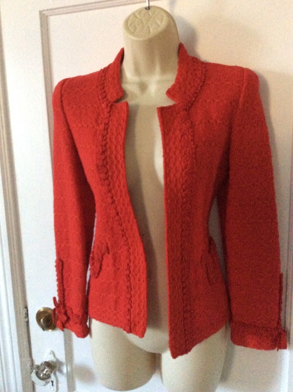 Red Wool Vintage ADOLFO Jacket - Red Wool Bouclé … - image 3