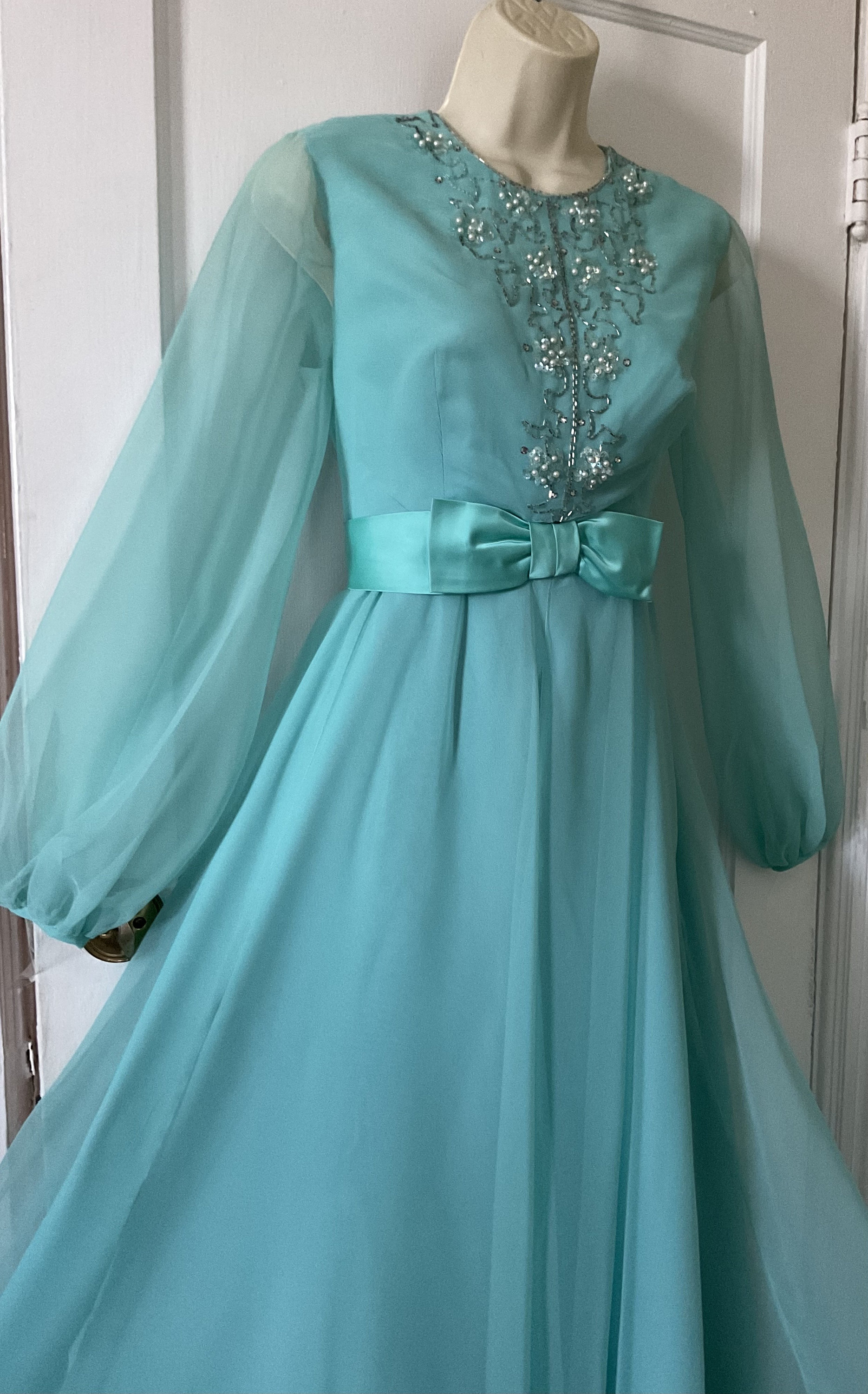 Vintage 80's turquoise wrap dress Beau David 6
