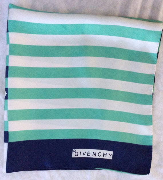 Vintage Givenchy Scarf - Green/Blue Striped Geome… - image 3