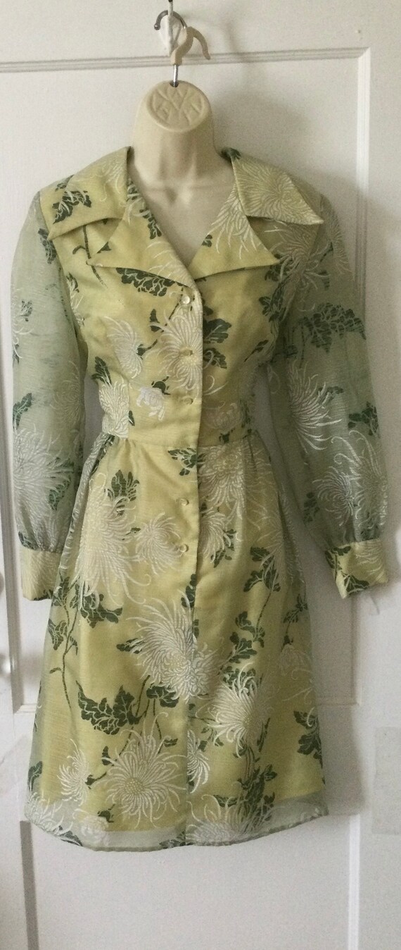 Alfred Shaheen Green Floral Dress - Green Floral … - image 7