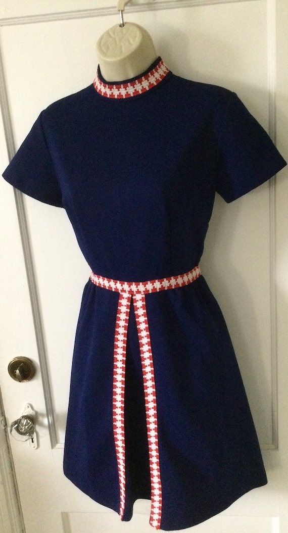 Navy-Blue Short Sleeve 1960’s Vintage Mod Dress -… - image 6