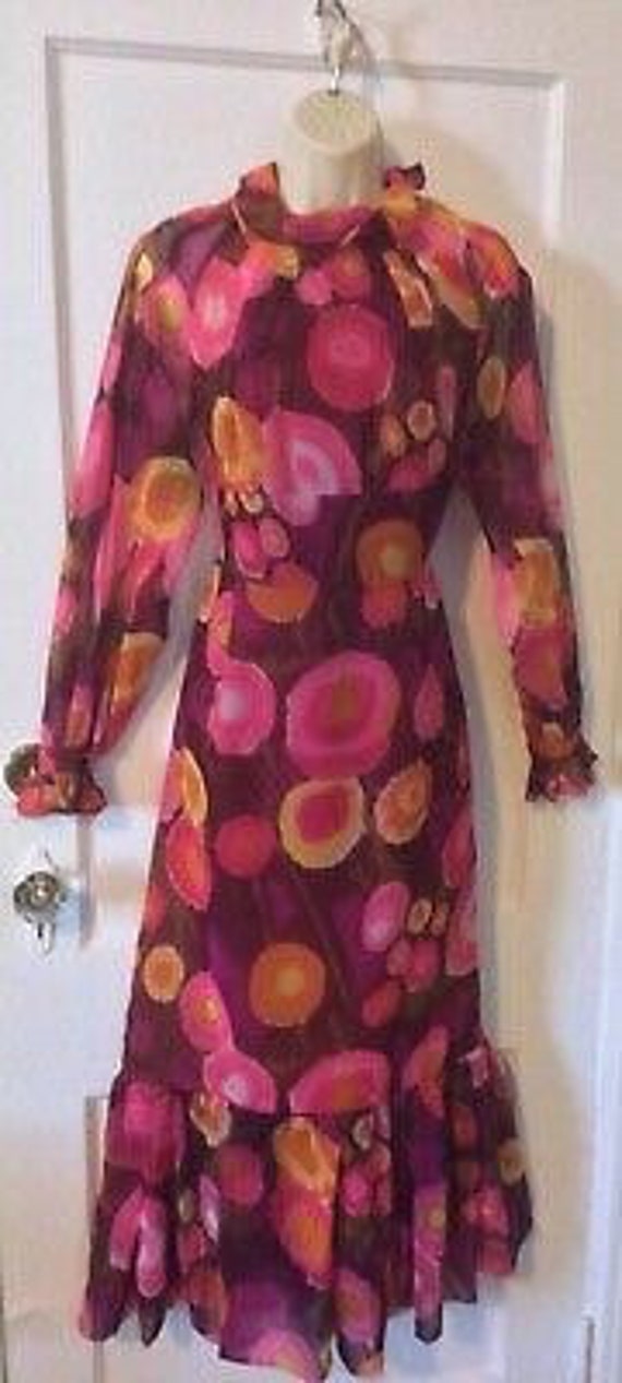Pink Vintage Floral 1960’s Vintage Maxi Dress - L… - image 3