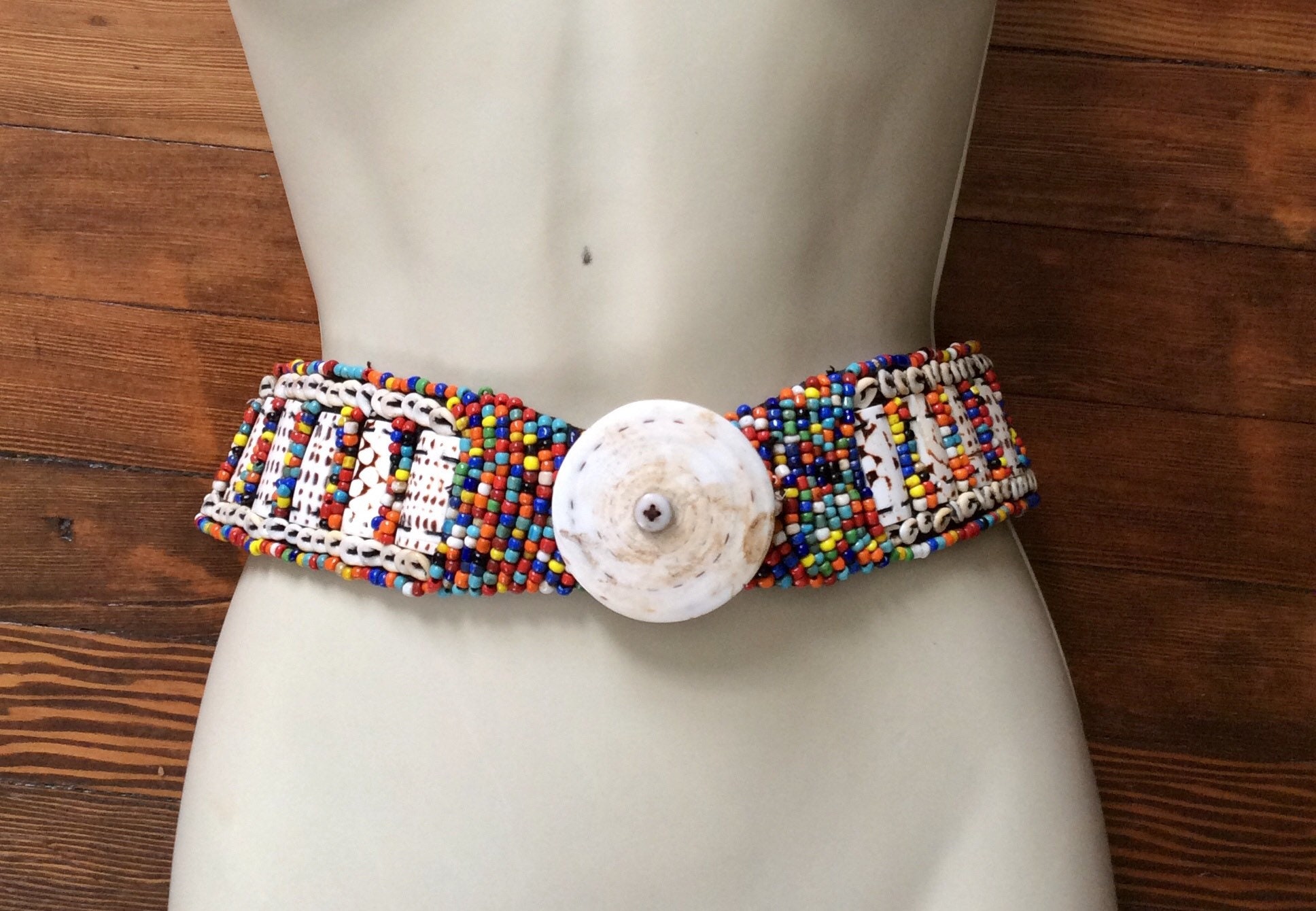 Beaded Vintage African Tribal Belt - Hand-woven Multi 