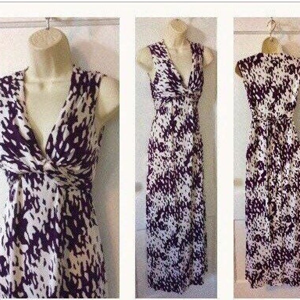 DVF Purple/Ivory NALAN Maxi Dress - Grape Purple/Ivory Abstract Print Jersey Silk Sleeveless Wrap NALAN Maxi Dress by Diane Avon Furstenberg