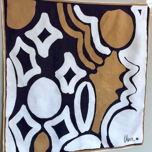 VERA Tribal Print Vintage Scarf - Brown/Black/Ivory Tribal Print Square 1960’s Vintage Silk Scarf by VERA with Lady-Bug