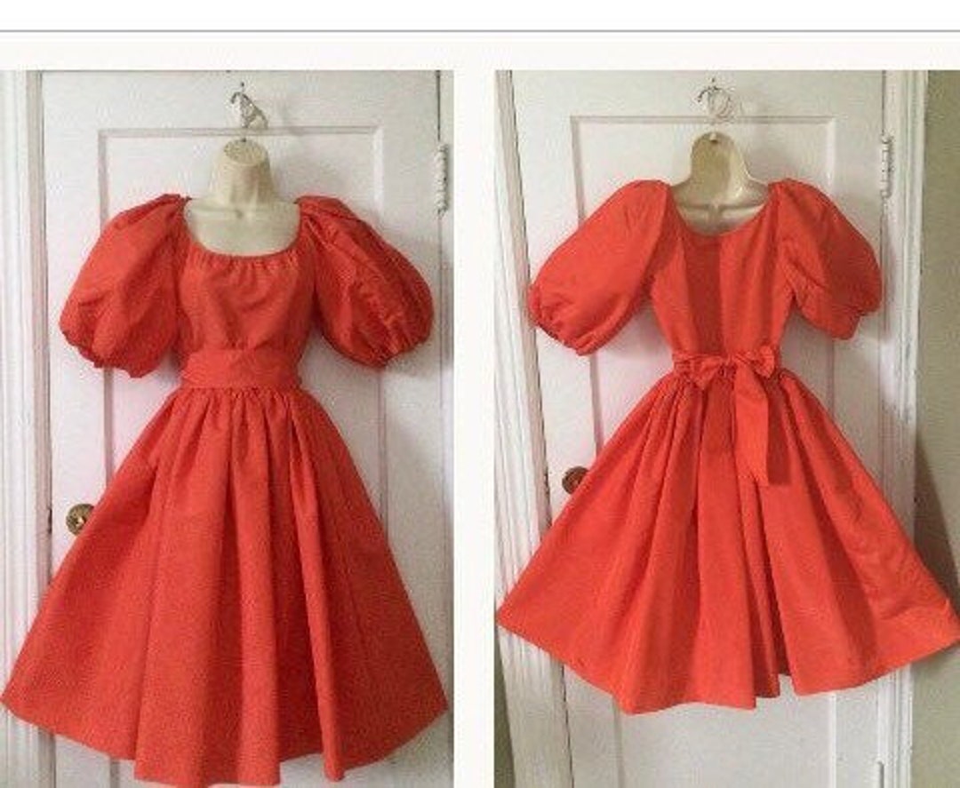 Albert Capraro Vintage 1980s Puff Sleeve Dress Tangerine - Etsy