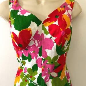 Green/Pink Floral Print Sleeveless 1970’s Vintage Cotton Maxi Dress