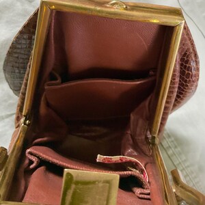 Vintage 1950s Croc Leather Bag - UNIKEL'S Brass Frame Single Strap Handbag bild 9
