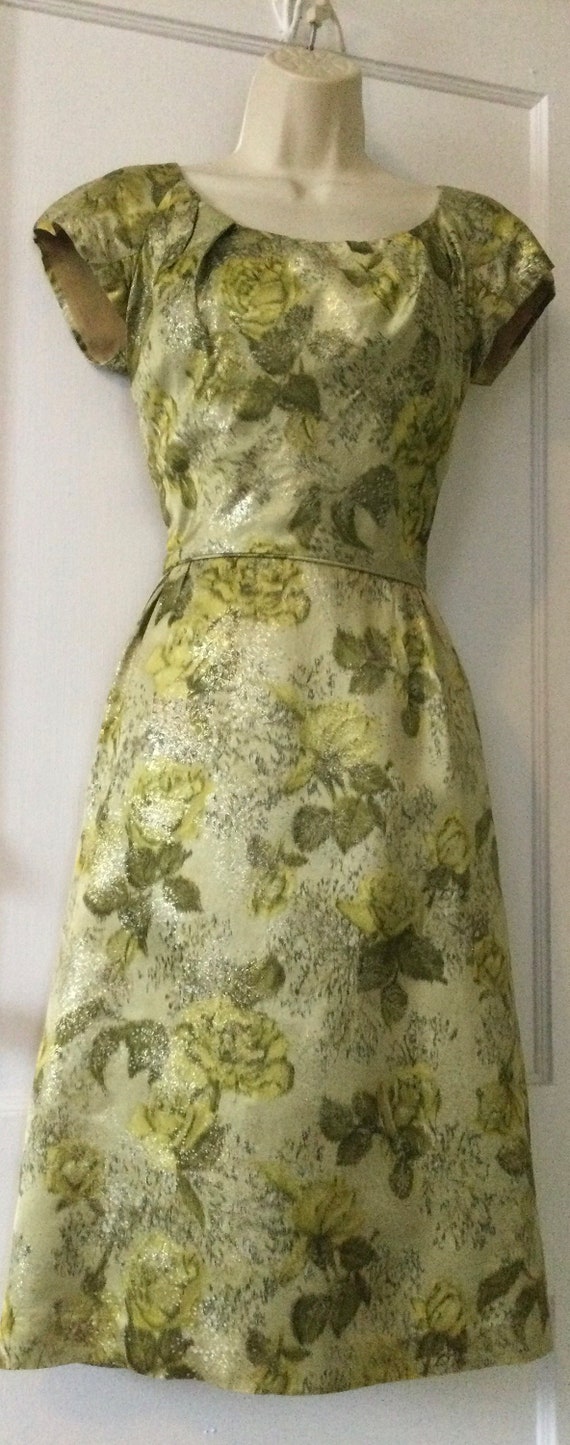 Green/Gold VENDOME Silk Vintage Dress - Olive Gre… - image 3