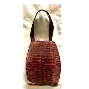 Vintage 1950s Croc Leather Bag - UNIKEL'S Brass Frame Single Strap Handbag bild 1