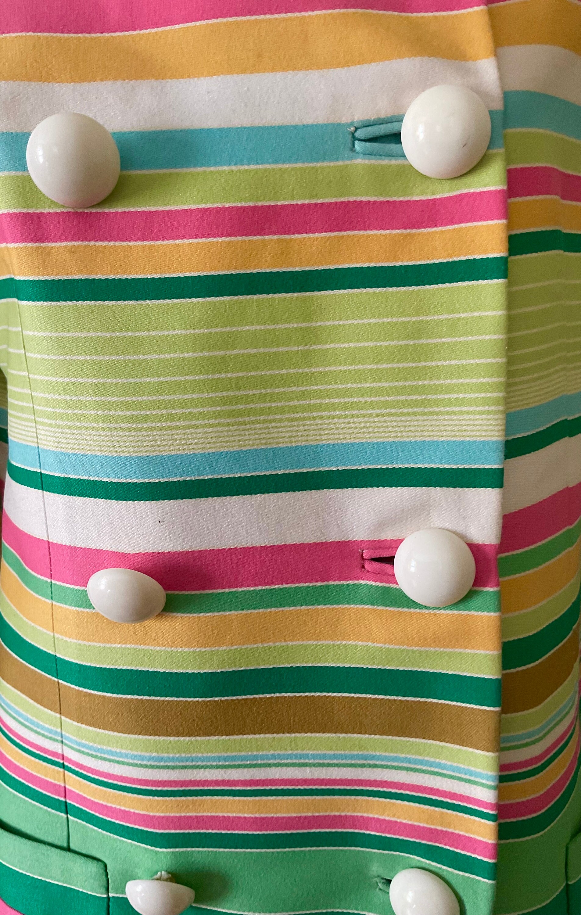 Striped 1960s Vintage A-line Coat Pink/mint-green Striped 1960s Vintage ...