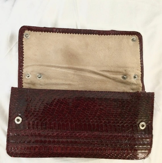 Python Leather Vintage Clutch Bag - Burgundy Colo… - image 2