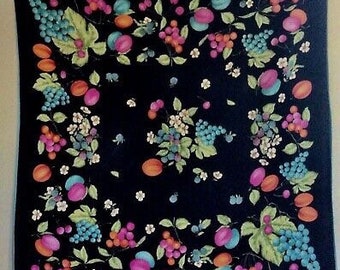 Francisco Delgado Vintage Scarf - BlackGreenPink Autumn/Fall-Fruit Vintage Square Silk Scarf by FRANCISCO DELGADO