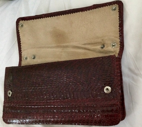 Python Leather Vintage Clutch Bag - Burgundy Colo… - image 6