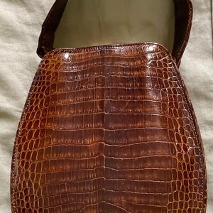 Vintage 1950s Croc Leather Bag - UNIKEL'S Brass Frame Single Strap Handbag bild 2
