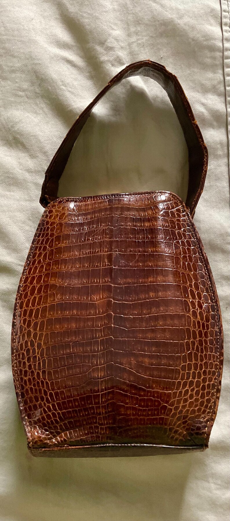 Vintage 1950s Croc Leather Bag - UNIKEL'S Brass Frame Single Strap Handbag bild 2