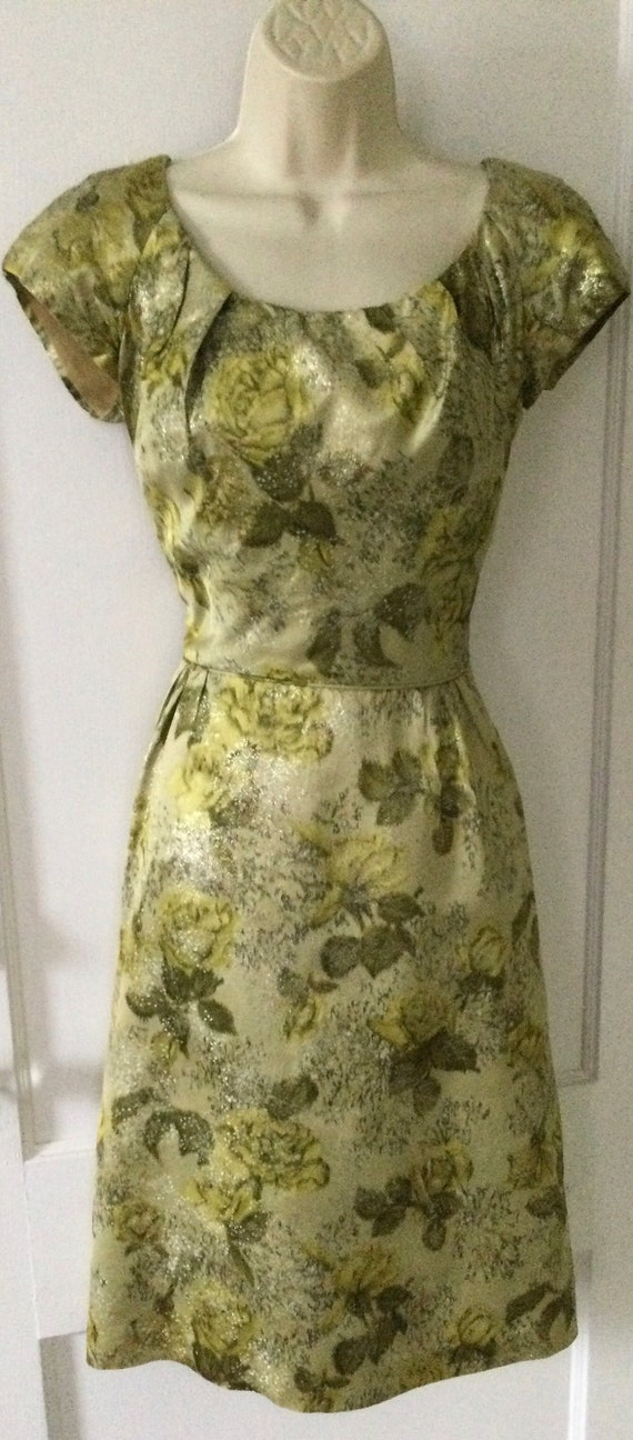 Green/Gold VENDOME Silk Vintage Dress - Olive Gre… - image 4