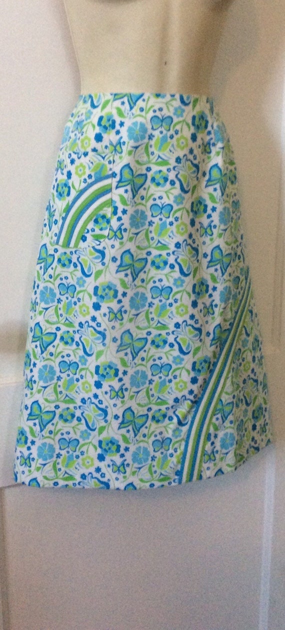 The Lilly Vintage Skirt - Blue/White/Green Floral 