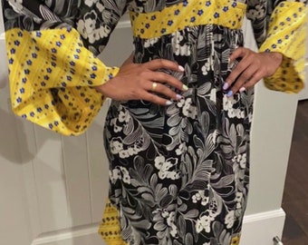 2000's Y2K DURO OLOWU Black/white/yellow Floral Dress